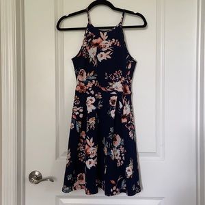 Soprano Floral Sun Dress, Navy Blue, Size M
